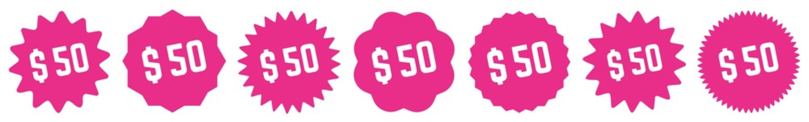 50 Price Tag Pink | 50 Dollar | Special Offer Icon | Sale Sticker | Deal Label | Variations