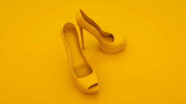 Yellow high heels. Women shoes concept. 3d illustration