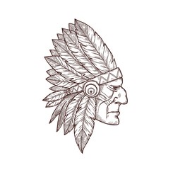 Indian chief head sketch tattoo Indigenous culture