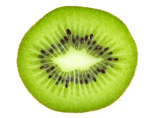 Fototapeta na wymiar Slice of kiwi fruit isolated on white background, top view.