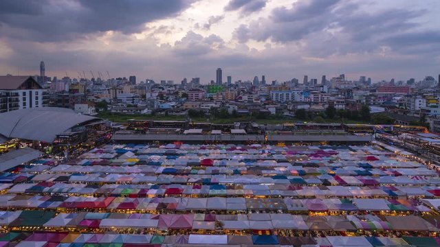 Train Night Market Ratchada, Colorful tents market in Bangkok
