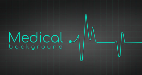 heartbeat ekg pulse tracing on black background, medical or health concept. Vector illustration.