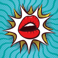 Obraz premium sexy woman mouth with splash expression pop art style