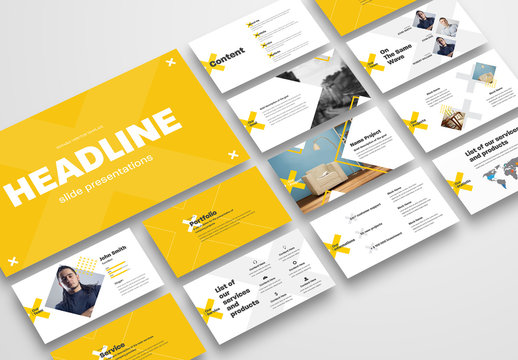 Business Presentation Layout with Yellow Crosses