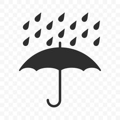 Umbrella icon, fragile box and keep away from water warning vector symbol. Package parcel logistics and delivery shipping, umbrella and rain drops sign © Avector
