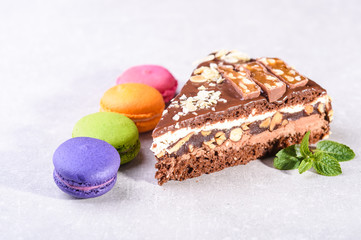 chocolate cake with cakes on a gray background3