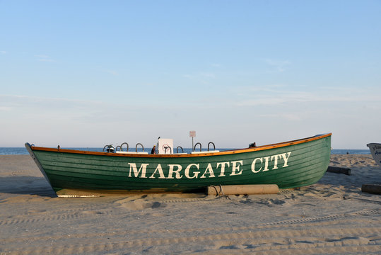 Rowboat marks the beach at Margate New Jersey June 27, 2019