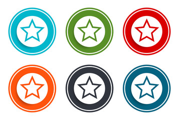 Star icon flat vector illustration design round buttons collection 6 concept colorful frame simple circle set