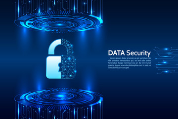 Data protection privacy concept. Padlock icon and internet technology networking connection. Cyber security internet and networking concept. Abstract circuit board.