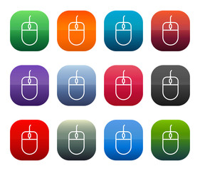 Mouse icon shiny square buttons set illustration design