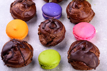  chocolate eclairs and macaroons for the restaurant menu