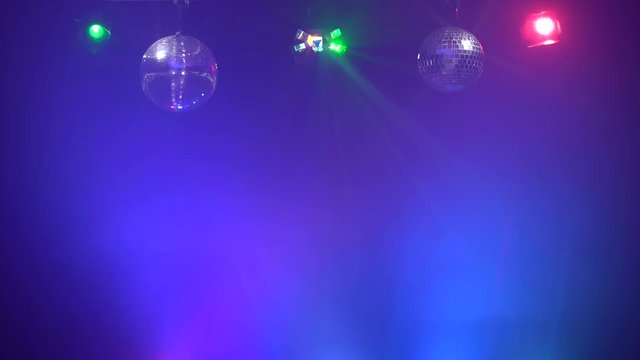 Disco Party Background. Stage Lights flashing wall strobes lights in smoky
