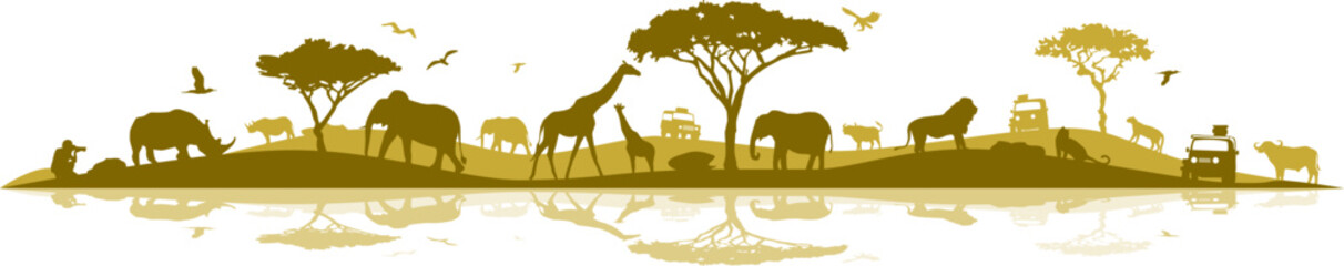 Savanna Landscape Africa Vector Silhouette - obrazy, fototapety, plakaty
