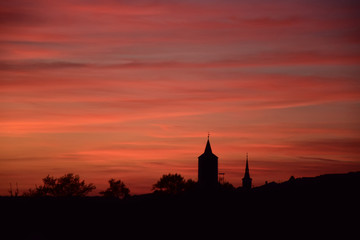 Late Sunset in Horizon with Church Tower