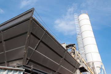 Silo for storage of cement. Storage of materials in the production of concrete.