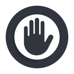 Stop hand icon flat vector round button clean black and white design concept isolated illustration