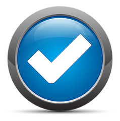 Tick mark icon premium blue round button vector illustration