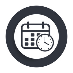 Appointment date calendar icon flat vector round button clean black and white design concept isolated illustration