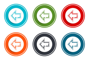 Back icon flat vector illustration design round buttons collection 6 concept colorful frame simple circle set