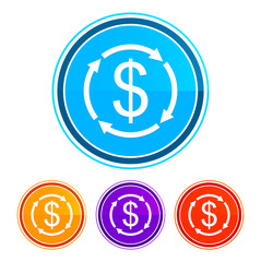 Money exchange dollar sign icon flat design round buttons set illustration design