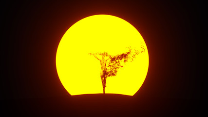 Silhouette of growing tree in a shape of Human. Eco Concept. 3D rendering.