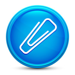 Paper clip icon glass shiny blue round button isolated design vector illustration