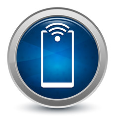 Smartphone network signal icon starburst shiny blue round button illustration design concept