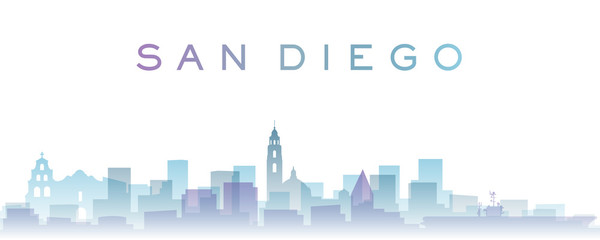 San Diego Transparent Layers Gradient Landmarks Skyline - obrazy, fototapety, plakaty