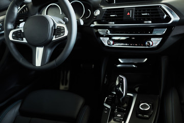 Modern black car dashboard interior
