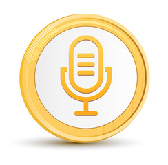 Microphone icon gold round button golden coin shiny frame luxury concept abstract illustration isolated on white background