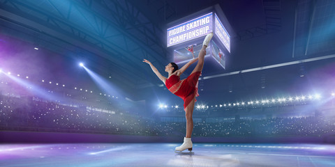 Figure skating girl in ice arena. - obrazy, fototapety, plakaty