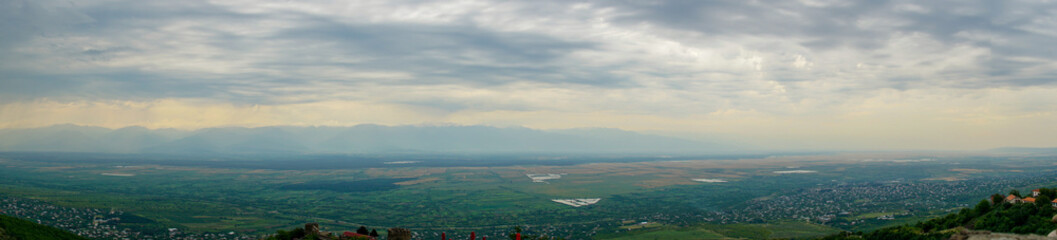 Fototapeta premium Panoramic view of the Alazani valley from the hill. Kakheti region