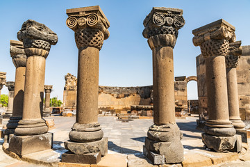 Armenia. Armavir Province. Vagharshapat. Zvartnots. Ruins of the Zvartnots Cathedral.