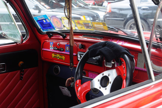 SEREMBAN, MALAYSIA -MAY 21, 2016: Interior of vintage beetle car