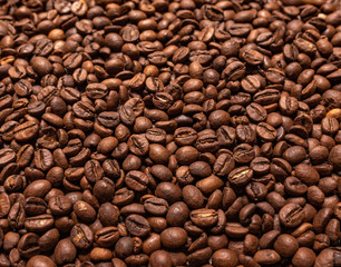 Fototapeta premium Black coffee beans closeup as a background.