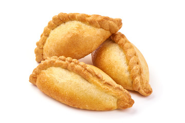 Freshly baked patties, isolated on white background