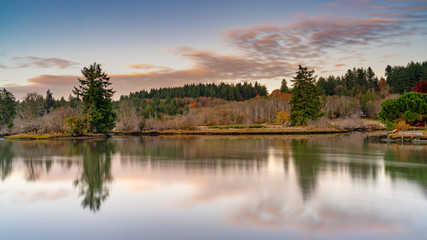 Fototapeta na wymiar Puget Sound Autumn Colors Still Water