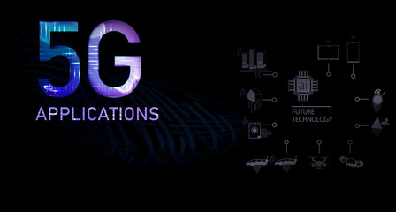 5G and futuristic internet applications. Future internet technology. Simple infographic. Icons with effects. Icons Set of Future Technology. Banner or Landing Page. Vector.