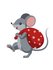 Mouse with a bag of gifts. The symbol of the Chinese 2020.