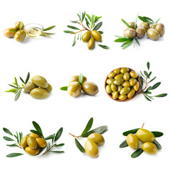 Tasty canned olives on white background