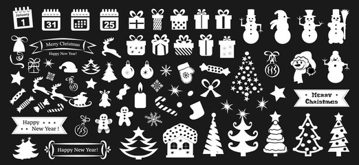 Christmas and Winter icons collection - vector silhouette..