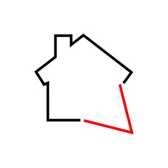 Logotipo bienes inmuebles. Icono plano lineal casa con puntero en negro y rojo
