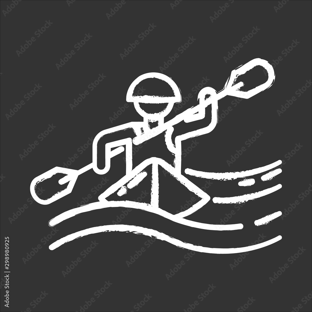 Wall mural Kayaking chalk icon. Canoeing watersport, extreme underwater kind of sport. Recreational outdoor activity and hobby. Risky and adventurous leisure. Isolated vector chalkboard illustration