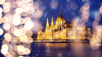 snowing in Budapest, Hungary - winter in the city - obrazy, fototapety, plakaty