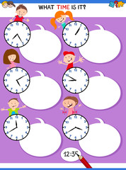 telling time educational task with kid characters