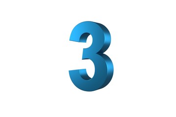 3D Blue Number 3 Isolated White Background