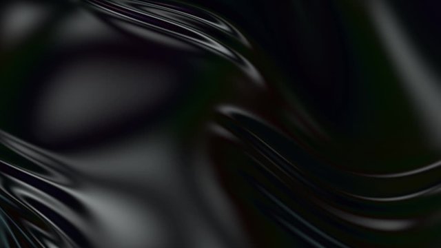 Abstract black silky fabric forms beautiful folds in the air in slow motion. 4k 3D animation of wavy tissue surface that forms ripples and folds. Animated texture