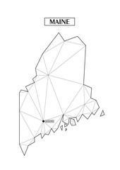 Polygonal abstract map state of Maine with connected triangular shapes formed from lines. Capital of state - Augusta. Good poster for wall in your home. Decoration for room walls.