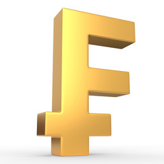 Golden pound sign isolated on white background. 3d rendering illustration