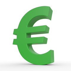 Green euro sign isolated on white background. 3d rendering illustration